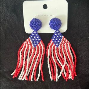 Beaded Red, White, and Blue Dangle Earrings